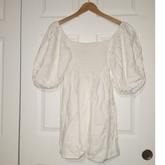 Tuckernuck Smocked Dress 100% Linen Puff Sleeves White Small S, Large L NWOT New - Picture 7 of 14
